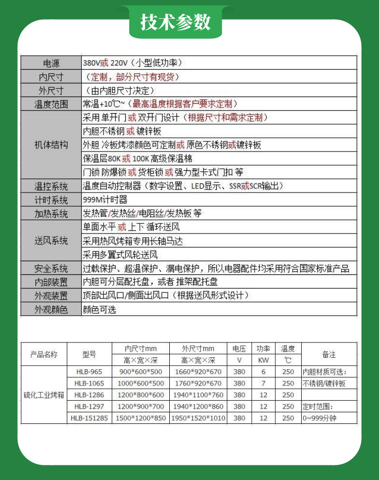帶視窗工業烤箱技術參數